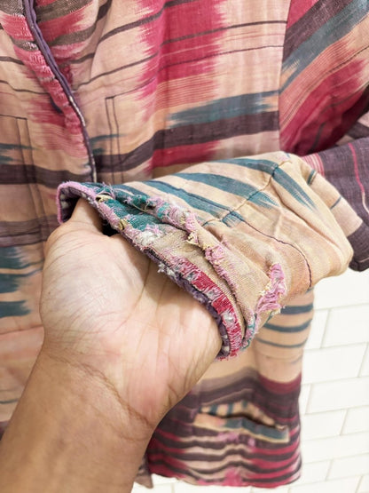 vintage western woven reversible sashiko hand - made snap button jacket - good market thrift store