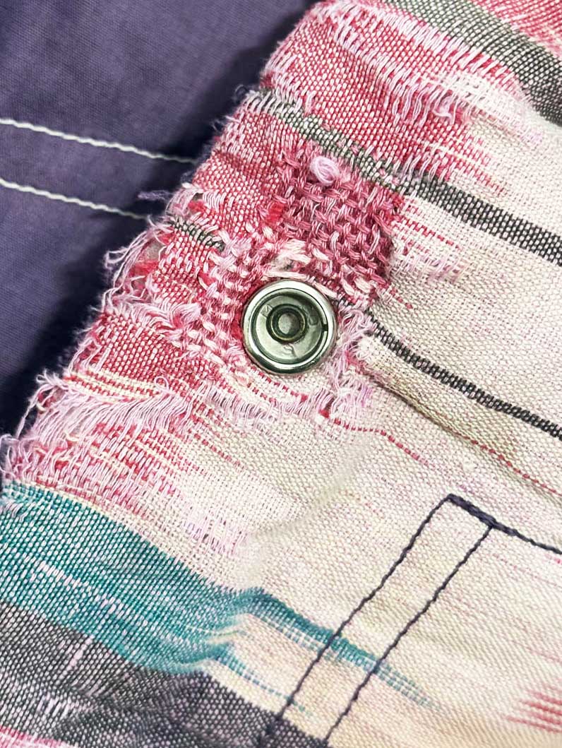 vintage western woven reversible sashiko hand - made snap button jacket - good market thrift store