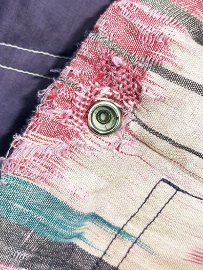 vintage western woven reversible sashiko hand - made snap button jacket - good market thrift store