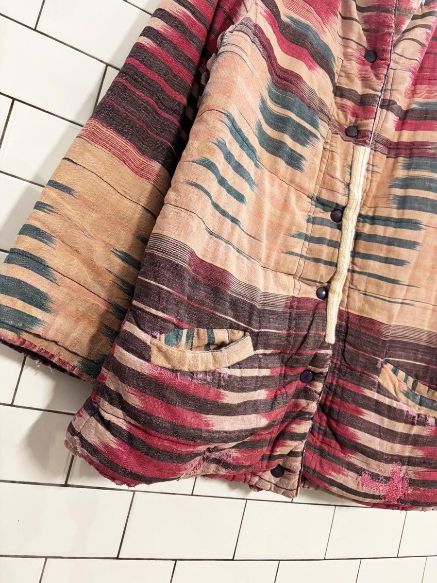 vintage western woven reversible sashiko hand - made snap button jacket - good market thrift store