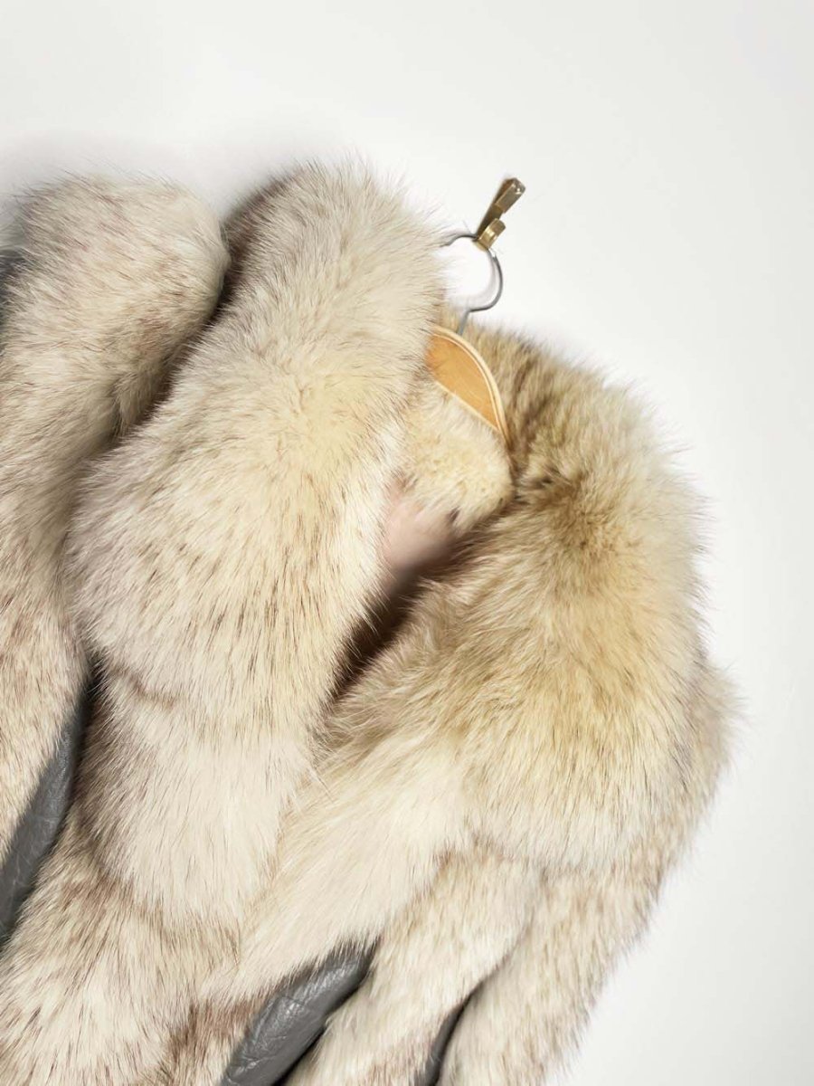 vintage white fox fur + leather convertible vest - jacket - good market thrift store