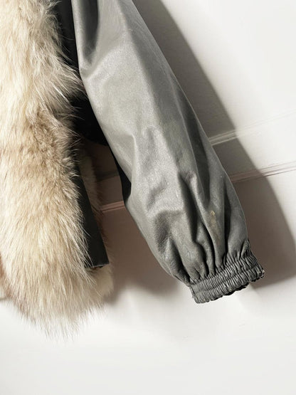 vintage white fox fur + leather convertible vest - jacket - good market thrift store