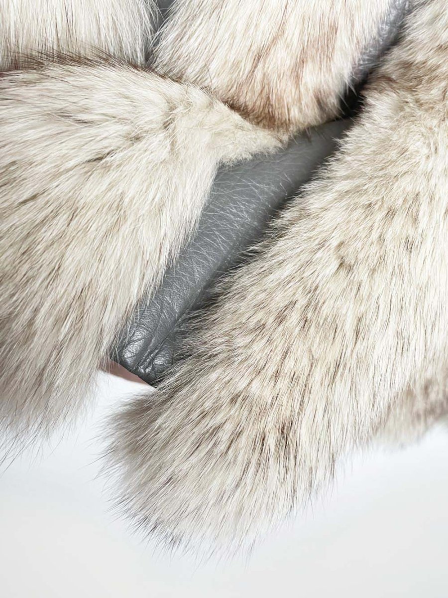 vintage white fox fur + leather convertible vest - jacket - good market thrift store