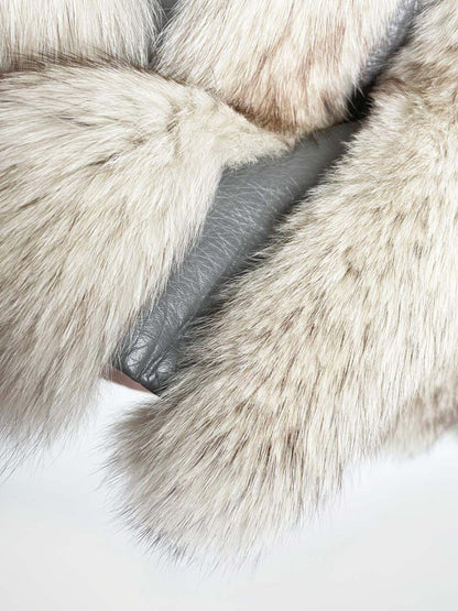 vintage white fox fur + leather convertible vest - jacket - good market thrift store