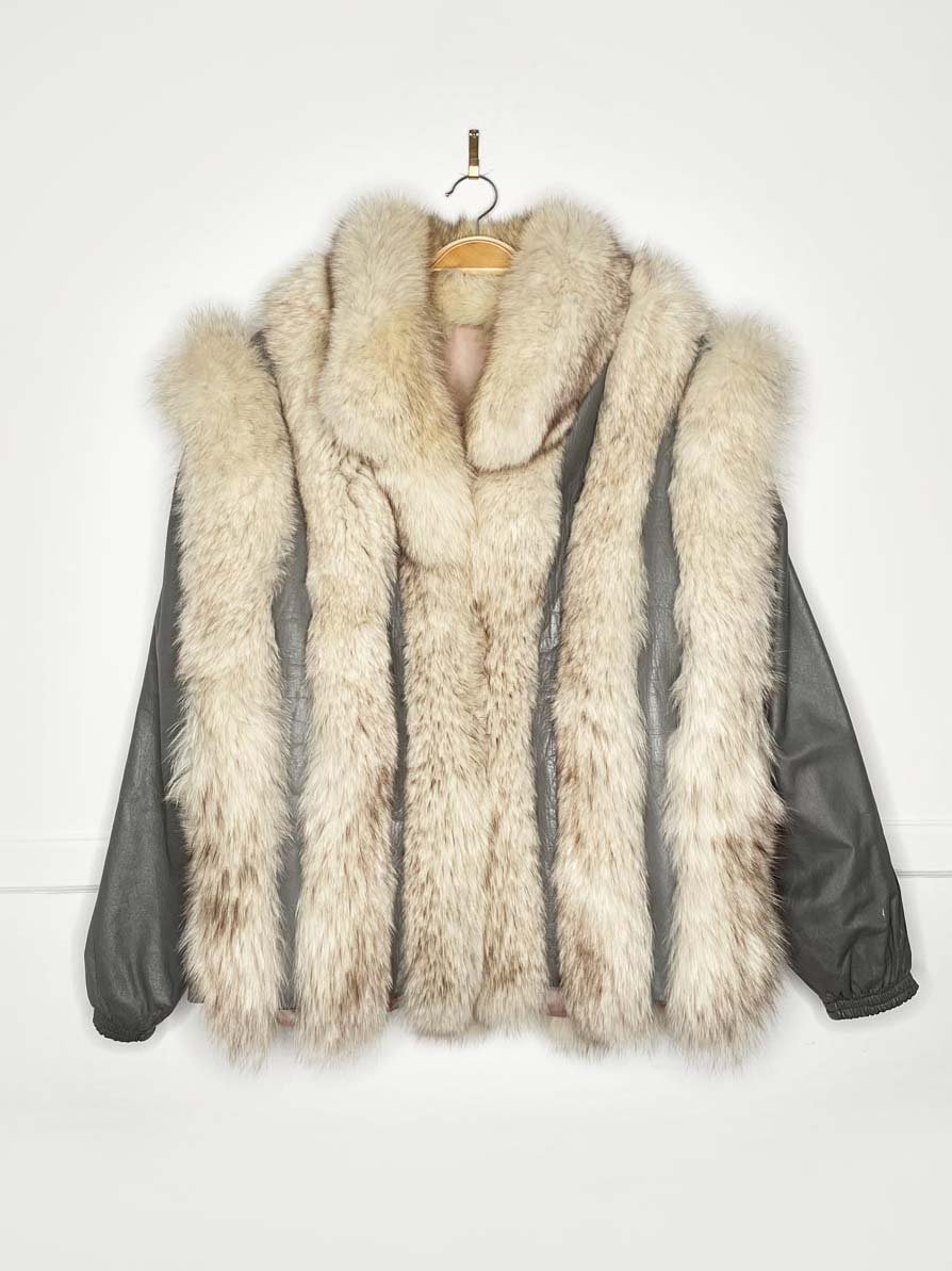 vintage white fox fur + leather convertible vest - jacket - good market thrift store