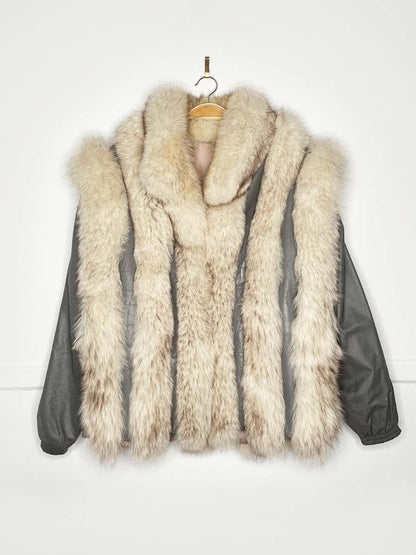 vintage white fox fur + leather convertible vest - jacket - good market thrift store