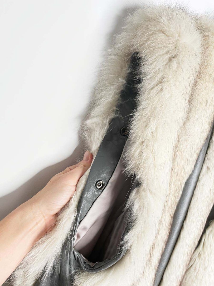 vintage white fox fur + leather convertible vest - jacket - good market thrift store