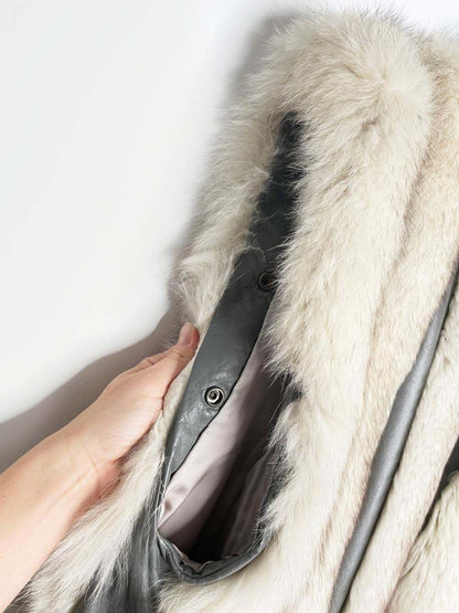 vintage white fox fur + leather convertible vest - jacket - good market thrift store