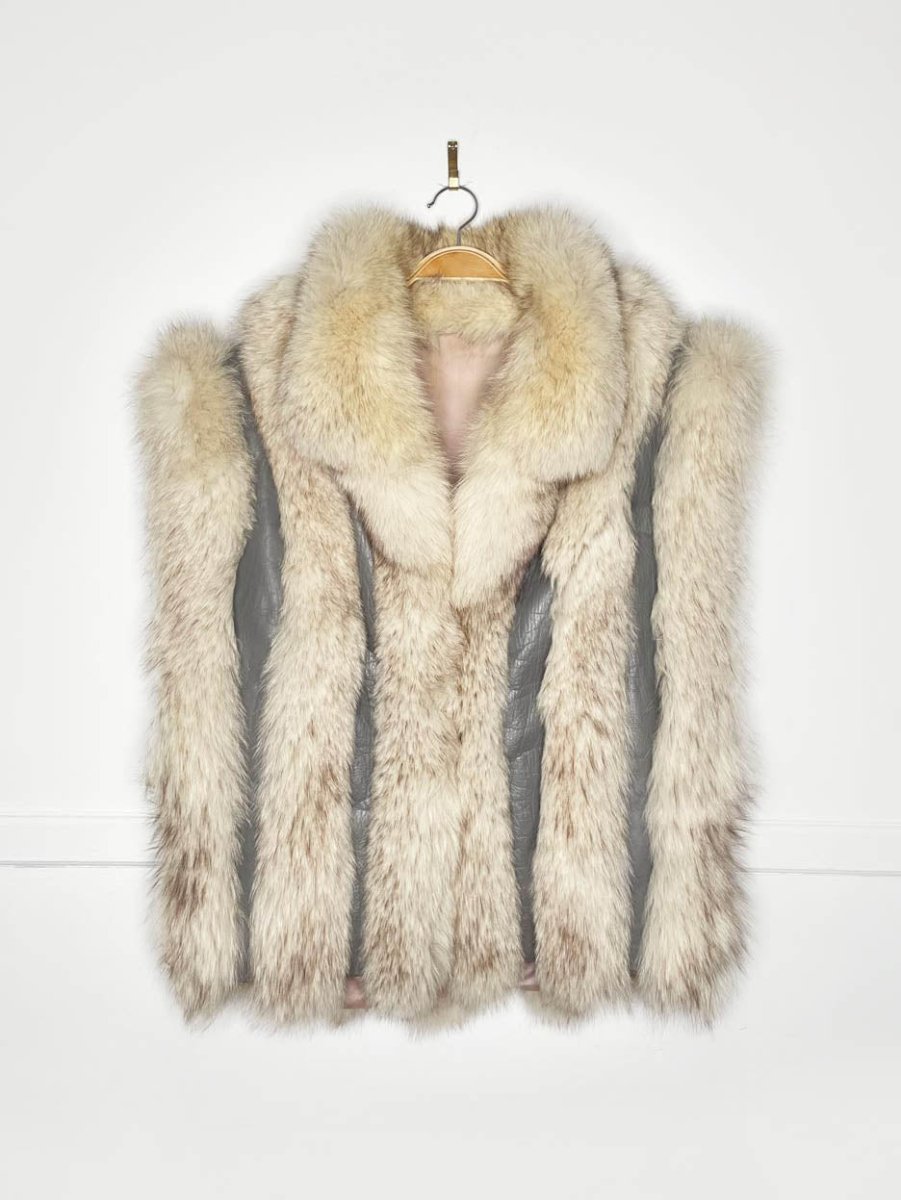 vintage white fox fur + leather convertible vest - jacket - good market thrift store