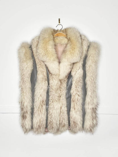 vintage white fox fur + leather convertible vest - jacket - good market thrift store