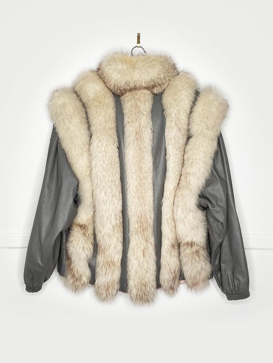 vintage white fox fur + leather convertible vest - jacket - good market thrift store