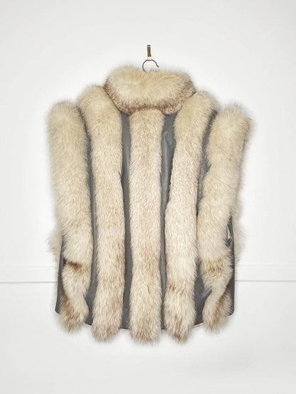 vintage white fox fur + leather convertible vest - jacket - good market thrift store