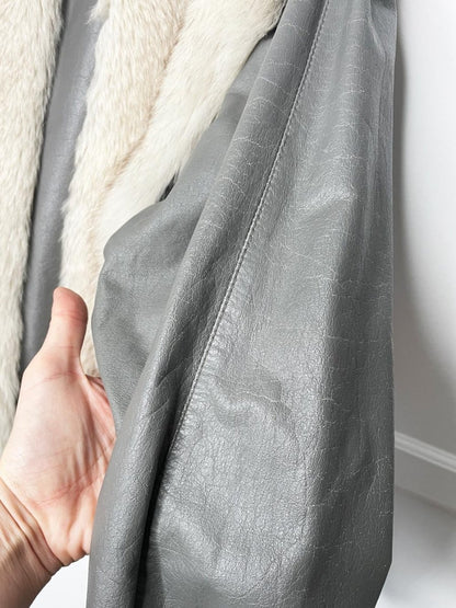 vintage white fox fur + leather convertible vest - jacket - good market thrift store