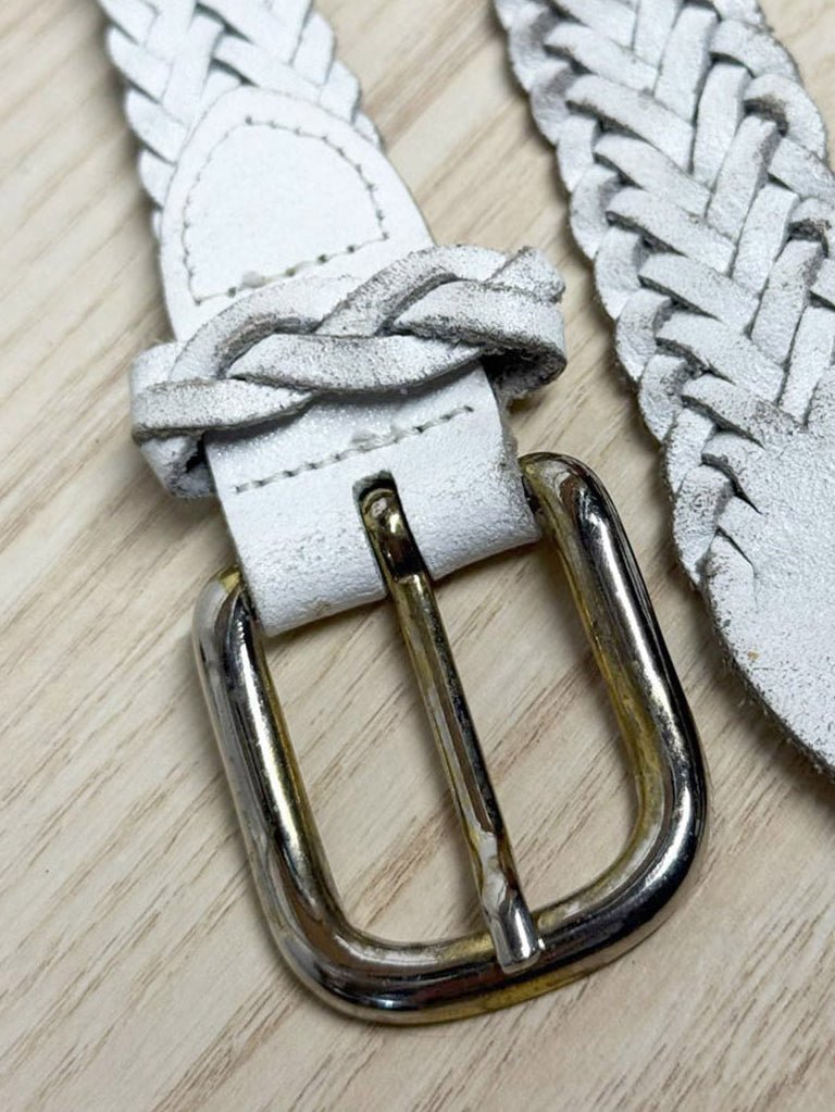 vintage white leather woven belt - good market thrift store