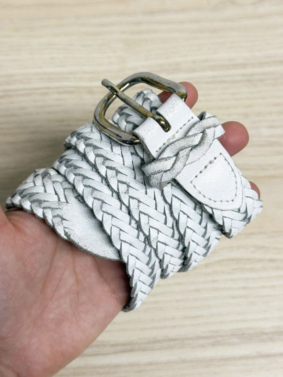 vintage white leather woven belt - good market thrift store