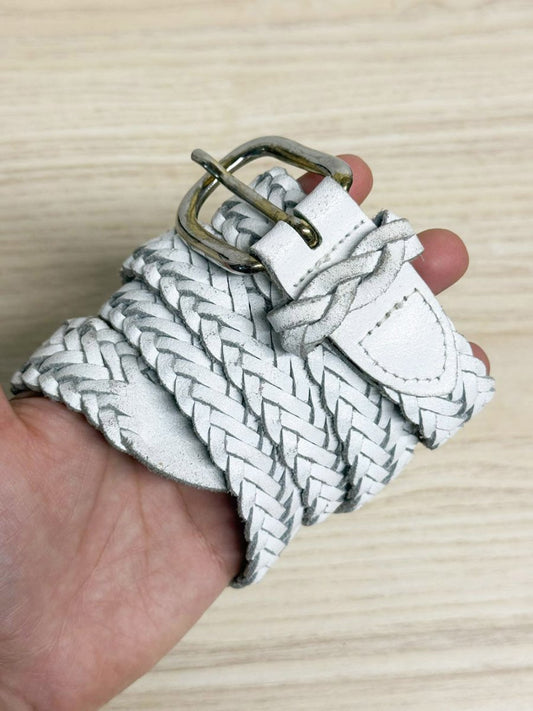 vintage white leather woven belt - good market thrift store