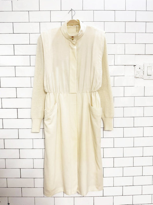 vintage wibor wool - blend strong shoulder midi dress - good market thrift store