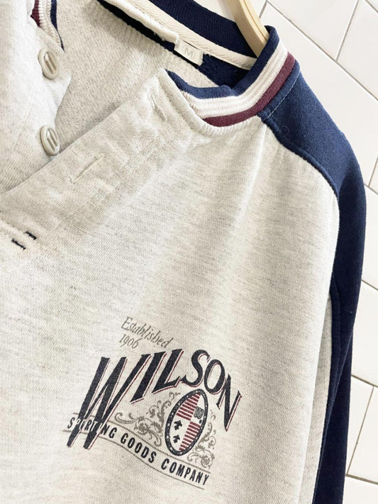 vintage wilson 1/4 button colour block logo sweatshirt - good market thrift store