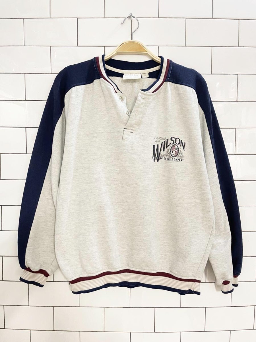vintage wilson 1/4 button colour block logo sweatshirt - good market thrift store