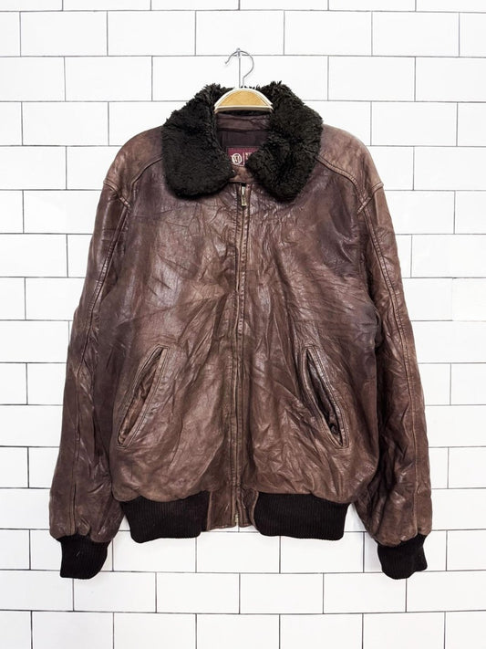 vintage wilsons butter leather faux fur collar bomber jacket | removable collar | lambskin - good market thrift store