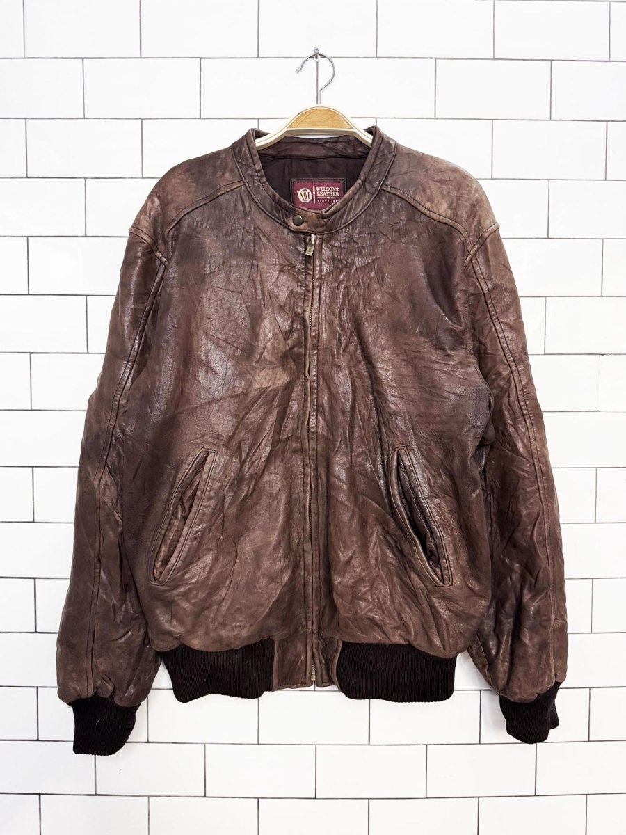 vintage wilsons butter leather faux fur collar bomber jacket | removable collar | lambskin - good market thrift store