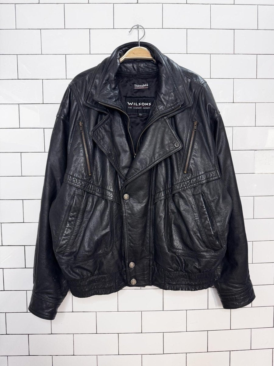 vintage wilsons double collar leather bomber jacket | removable liner - good market thrift store