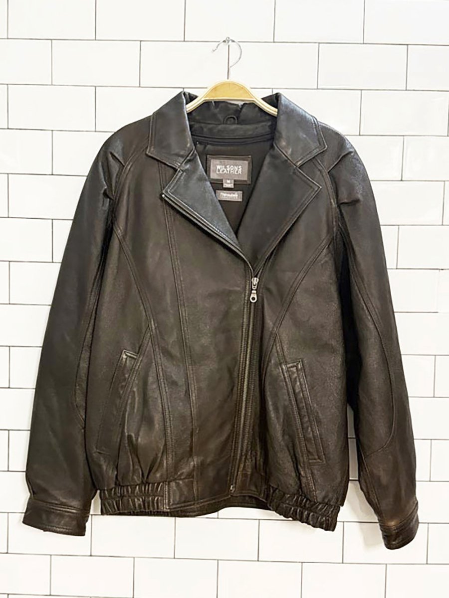 vintage wilson's leather pleated shoulder bomber jacket - good market thrift store