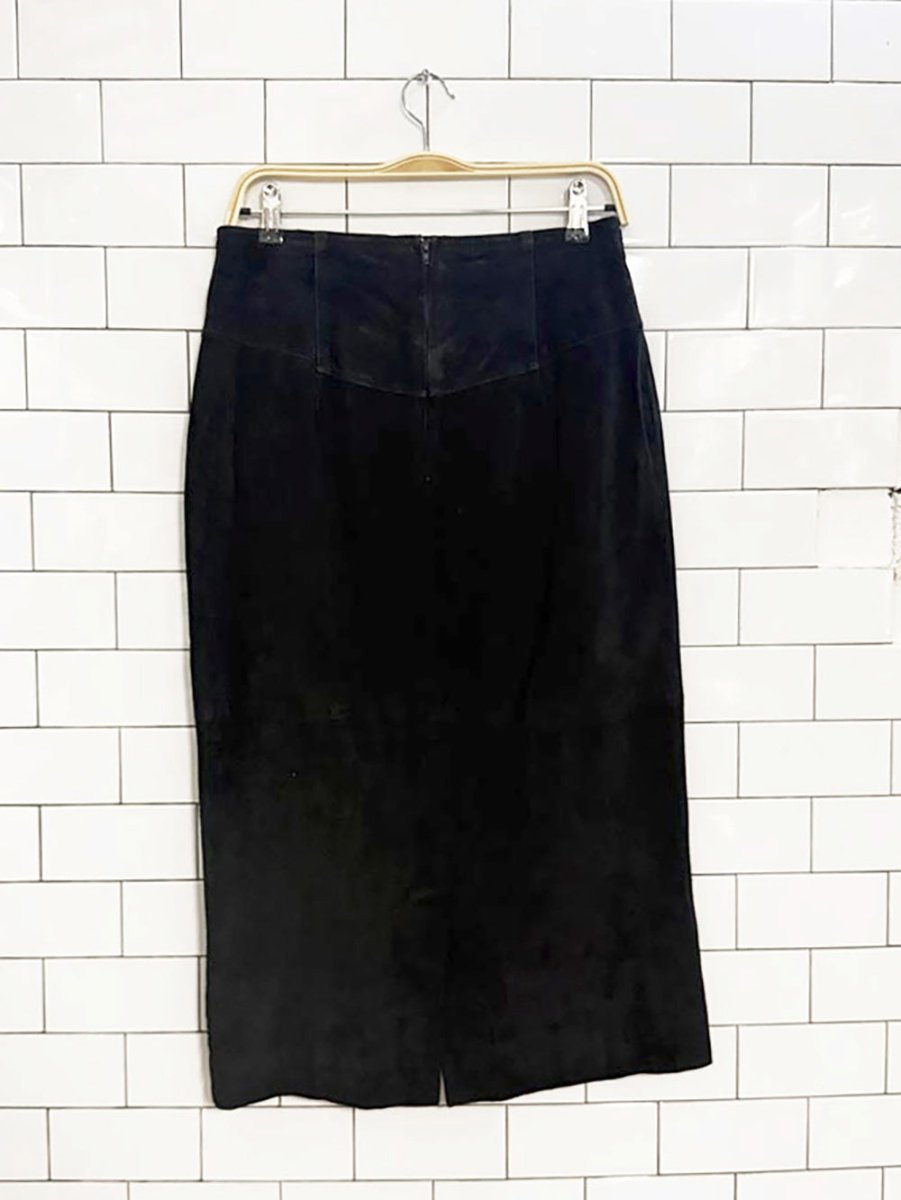 vintage wilsons suede snap button slit midi skirt | leather - good market thrift store