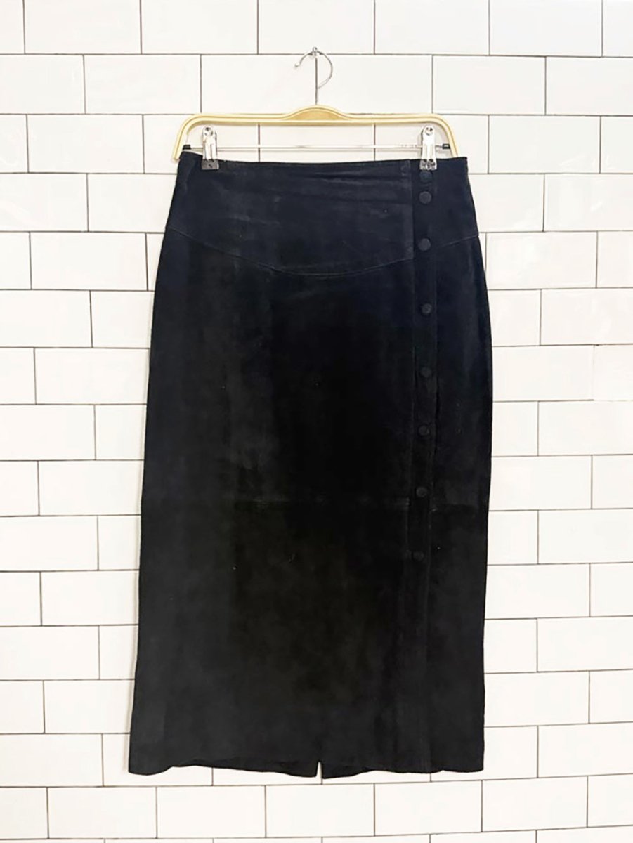 vintage wilsons suede snap button slit midi skirt | leather - good market thrift store