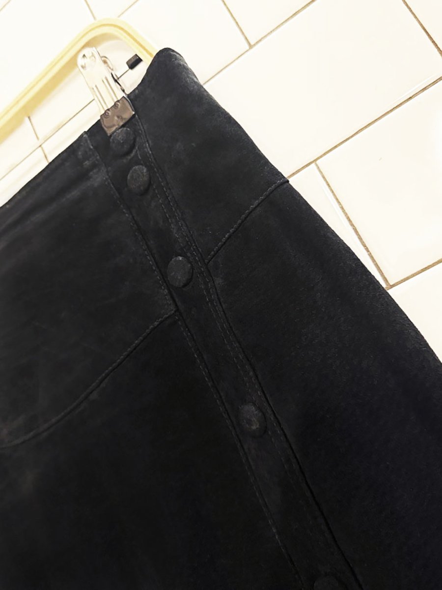 vintage wilsons suede snap button slit midi skirt | leather - good market thrift store