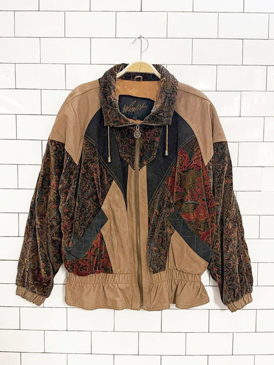 vintage winlit leather + velvet paisley patchwork cinch waist jacket - good market thrift store