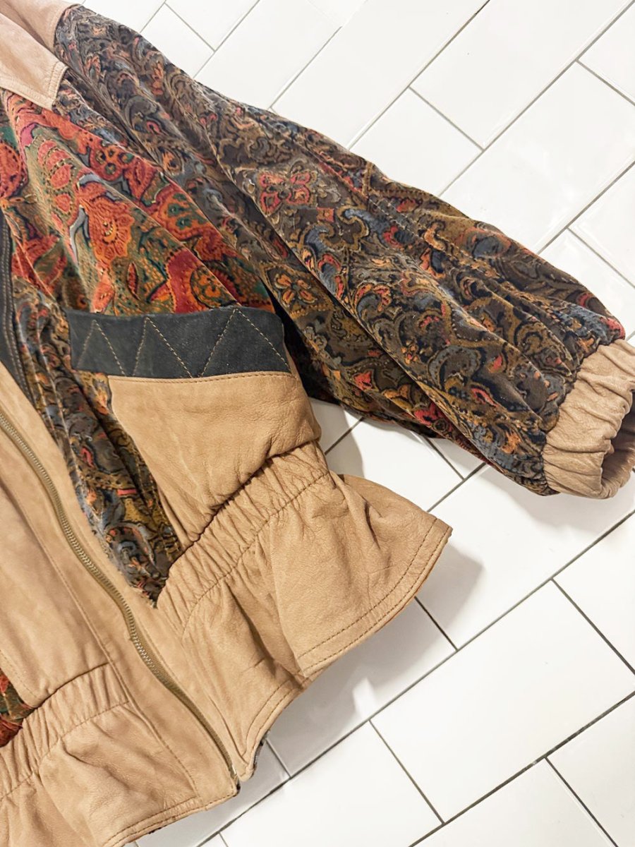 vintage winlit leather + velvet paisley patchwork cinch waist jacket - good market thrift store