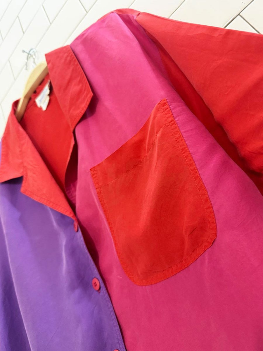 vintage winter silks 100% silk short sleeve shirt - good market thrift store