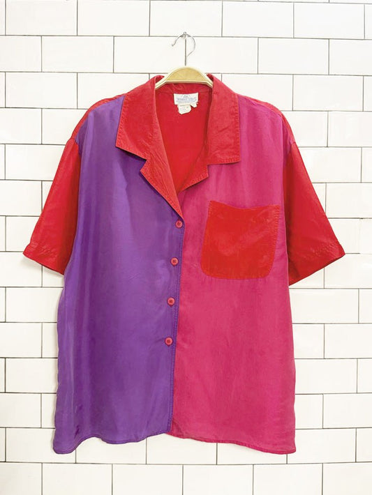 vintage winter silks 100% silk short sleeve shirt - good market thrift store