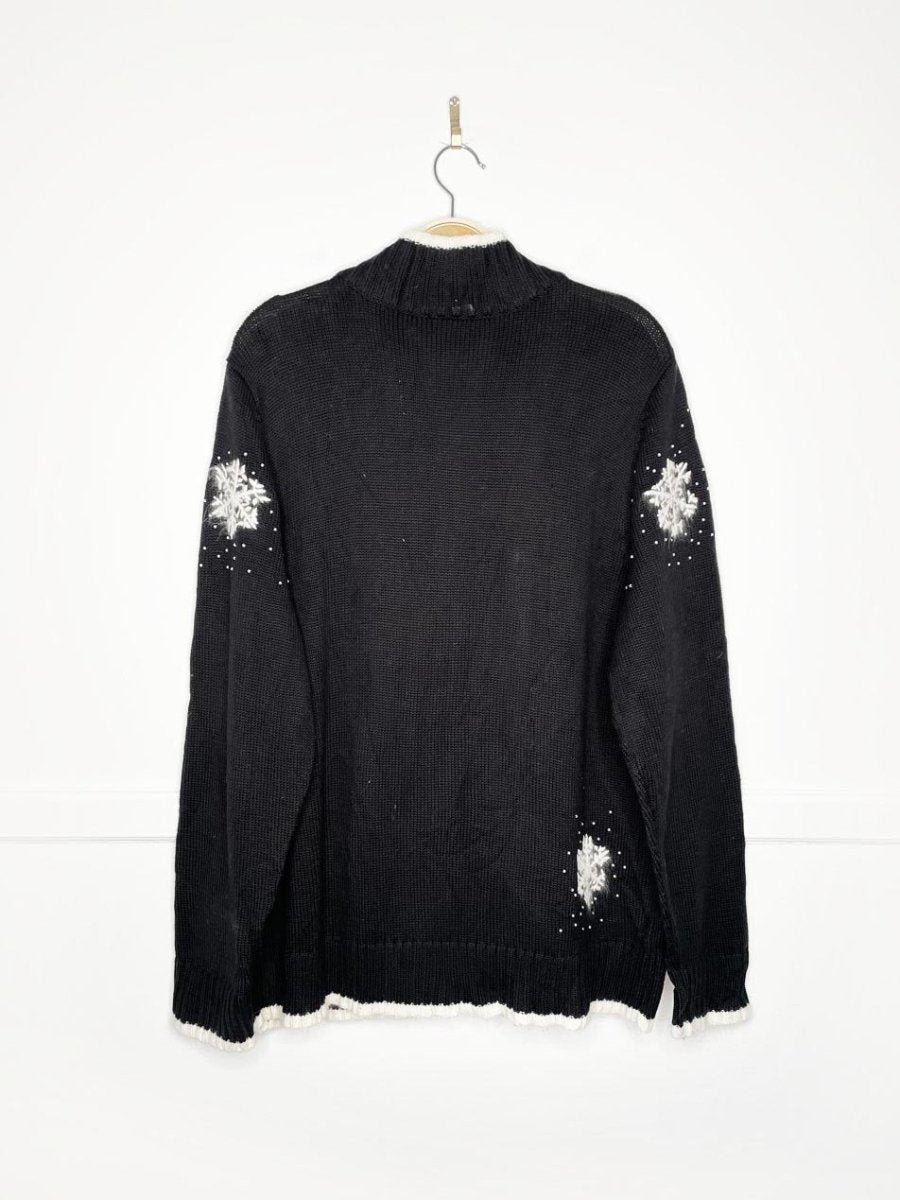 vintage wool - blend angora snowflakes full zip knit cardigan | quacker factory - good market thrift store