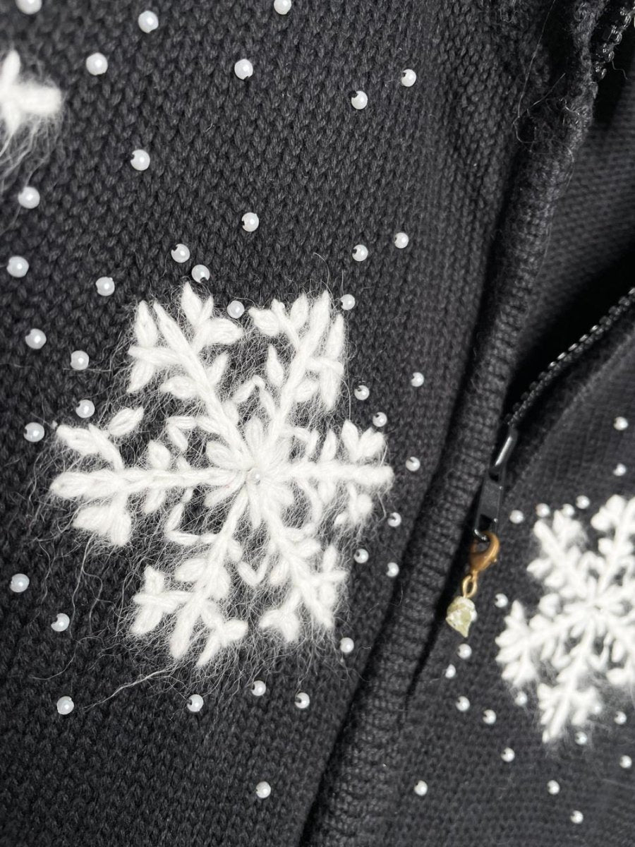 vintage wool - blend angora snowflakes full zip knit cardigan | quacker factory - good market thrift store