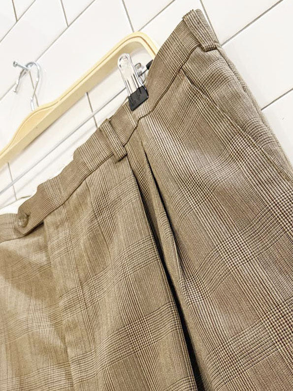 vintage wool - blend glen check pleated cuffed trousers - good market thrift store