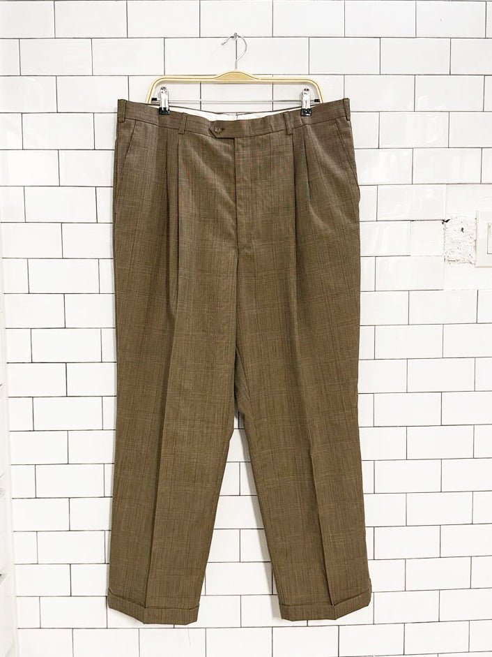 vintage wool - blend glen check pleated cuffed trousers - good market thrift store