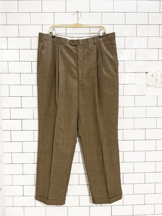 vintage wool - blend glen check pleated cuffed trousers - good market thrift store