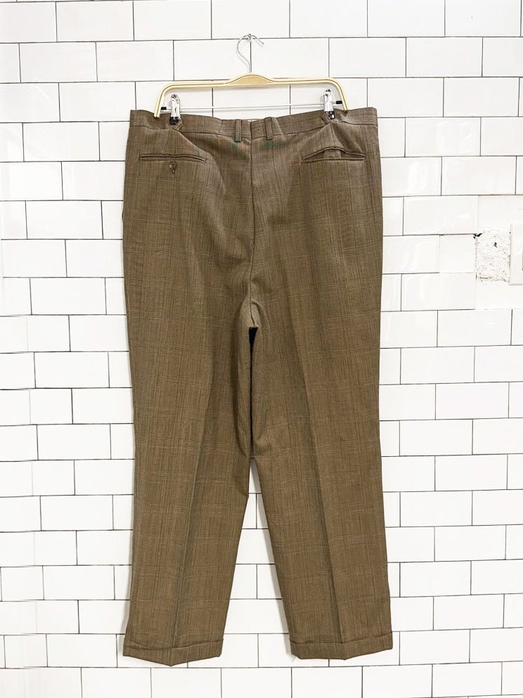 vintage wool - blend glen check pleated cuffed trousers - good market thrift store