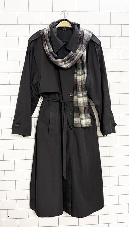 vintage wool - blend lined double breasted trench coat + tartan scarf | collection elegante - good market thrift store