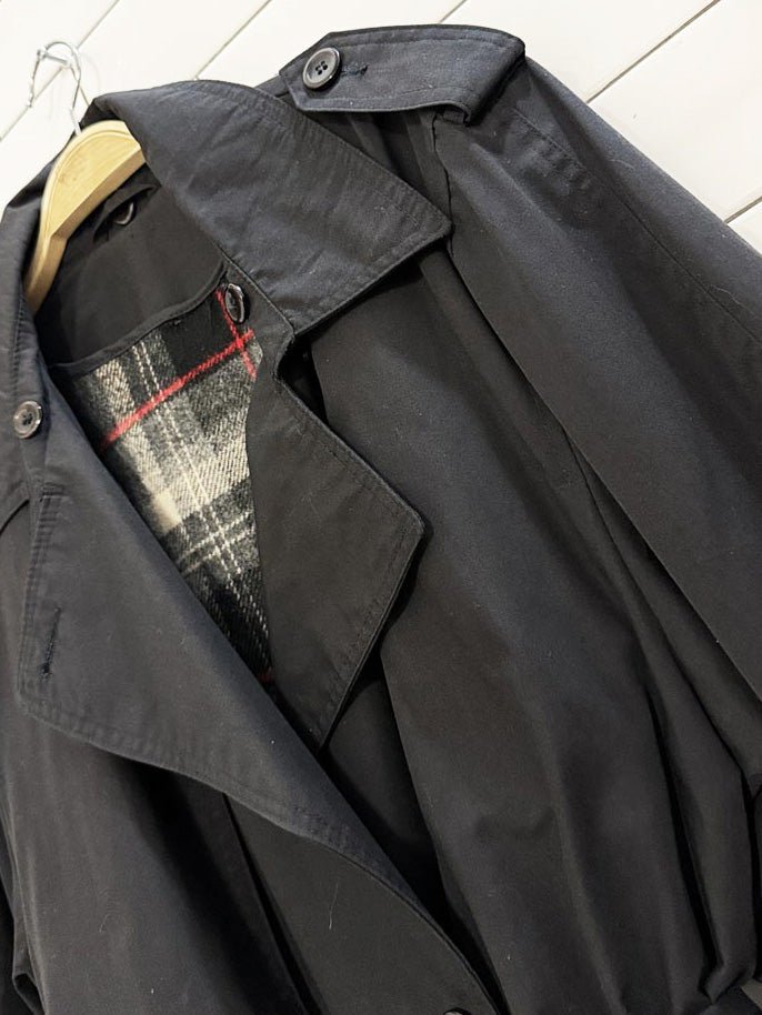 vintage wool - blend lined double breasted trench coat + tartan scarf | collection elegante - good market thrift store