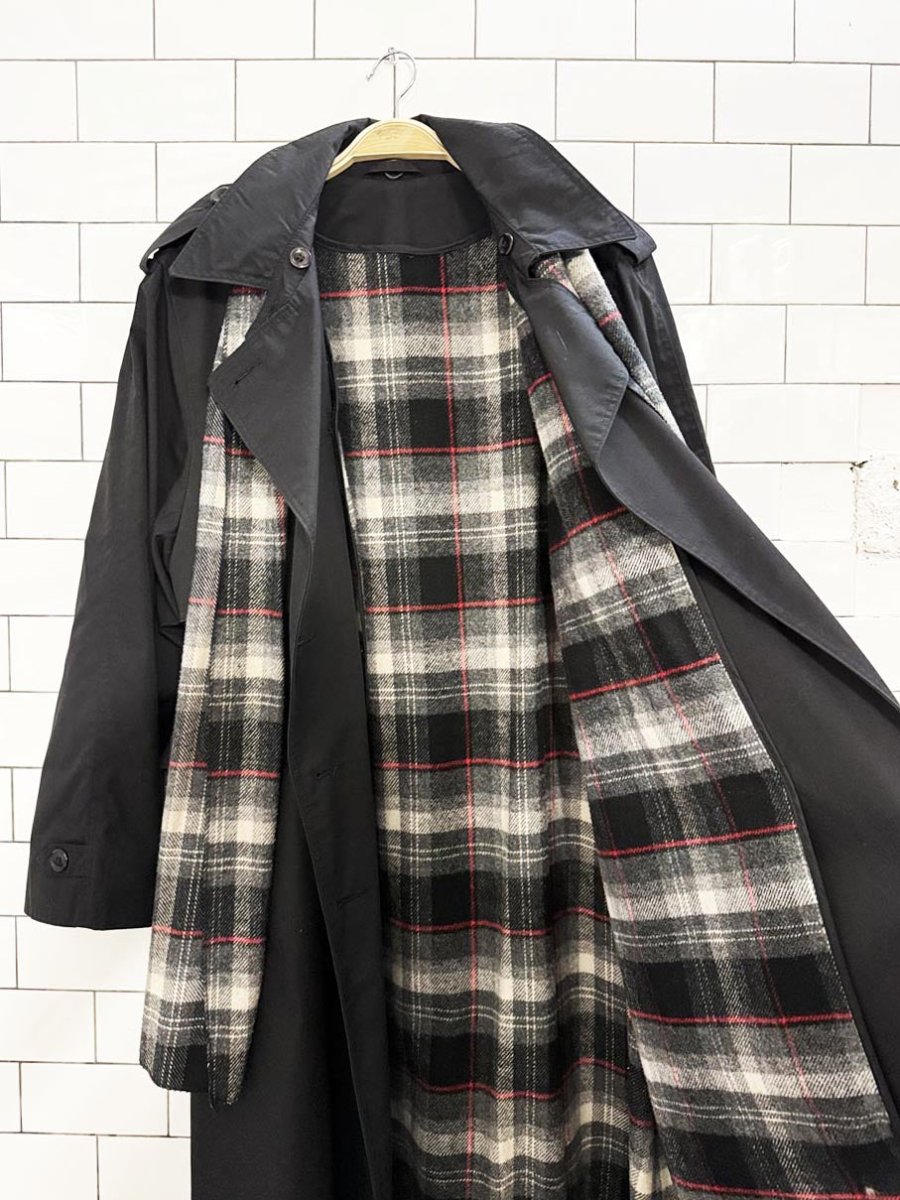 vintage wool - blend lined double breasted trench coat + tartan scarf | collection elegante - good market thrift store