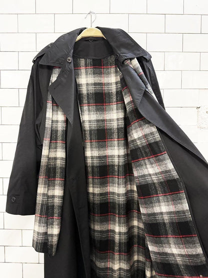 vintage wool - blend lined double breasted trench coat + tartan scarf | collection elegante - good market thrift store