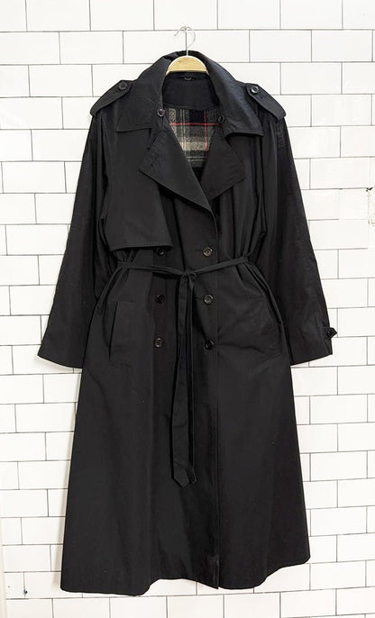 vintage wool - blend lined double breasted trench coat + tartan scarf | collection elegante - good market thrift store