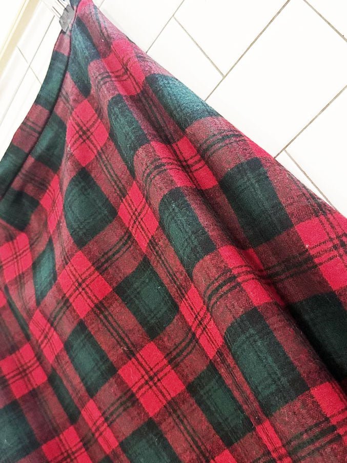 vintage wool check plaid a - line midi maxi skirt - good market thrift store