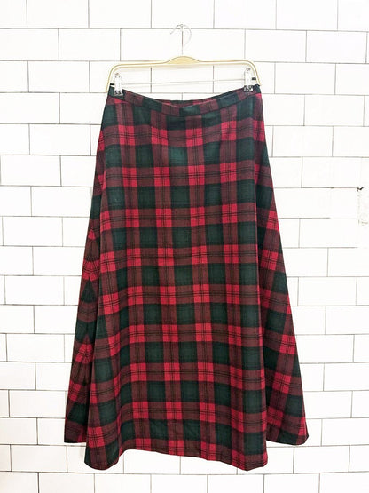 vintage wool check plaid a - line midi maxi skirt - good market thrift store