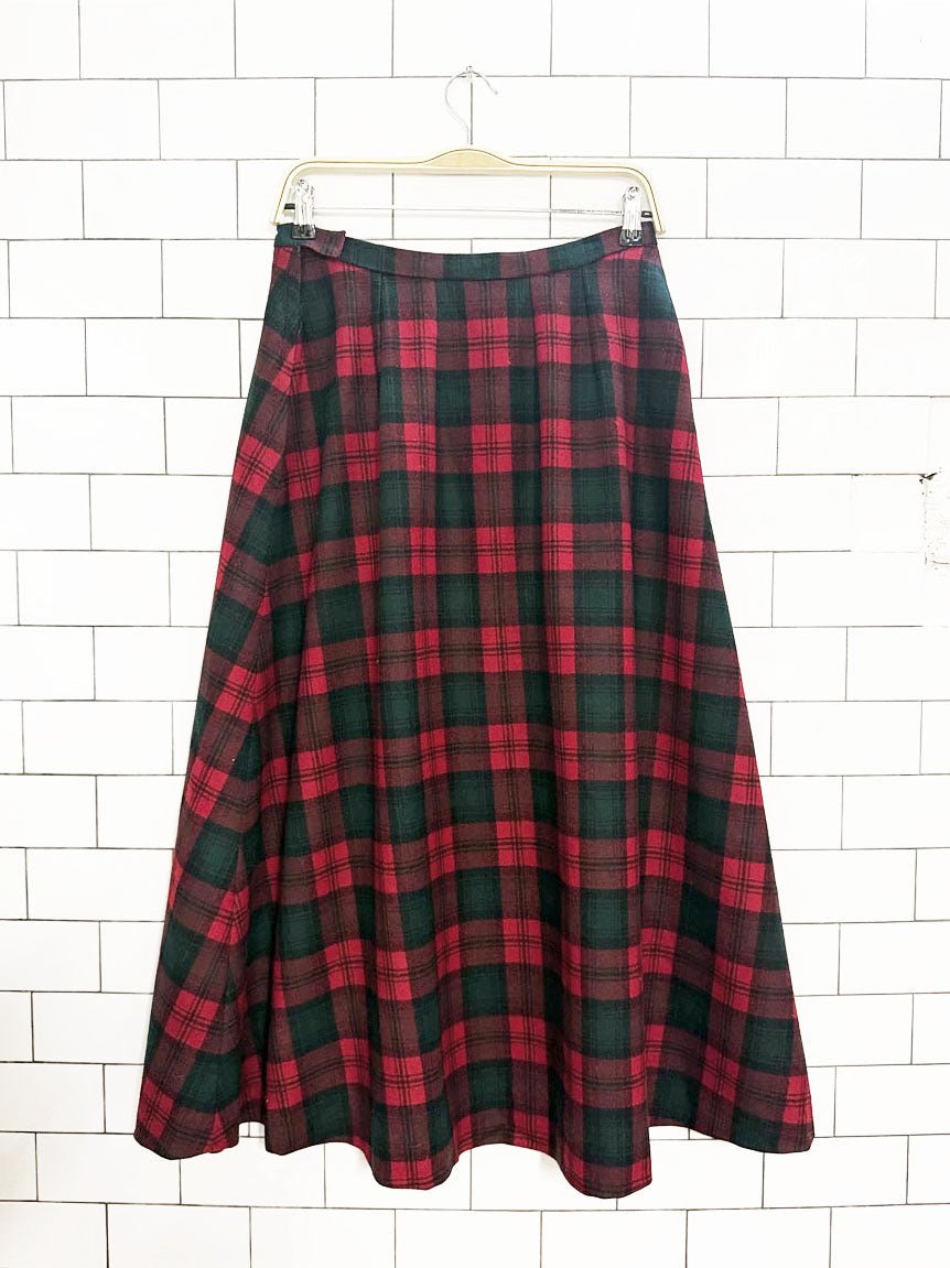 vintage wool check plaid a - line midi maxi skirt - good market thrift store