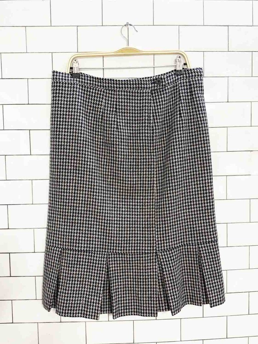 vintage wool houndstooth pleated hem knee - length skirt - good market thrift store