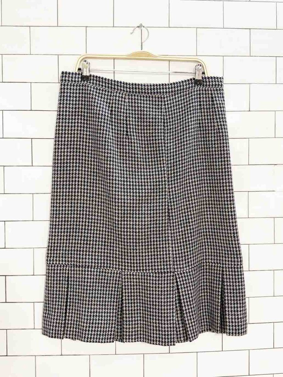 vintage wool houndstooth pleated hem knee - length skirt - good market thrift store